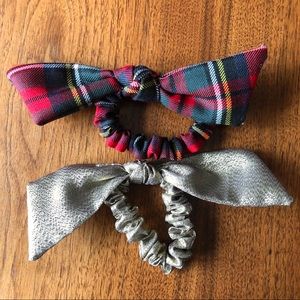 J. Crew Bow Scrunchies (2) PLAID, GOLD